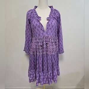 Ro's Garden Sonia Mini Dress Purple Floral Print Size Small